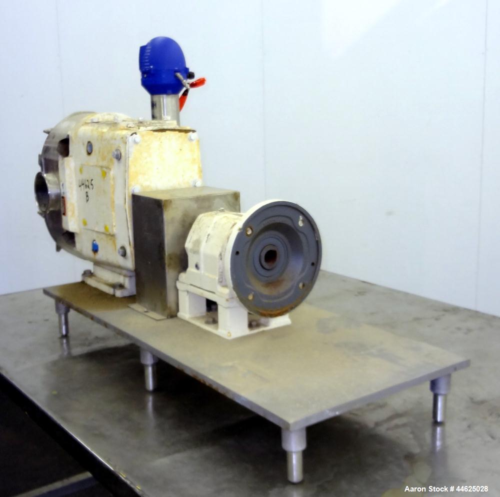 Used Waukesha Universal Rotary Positive Displacement Pump, Model 220, 316 Stainless Steel. Approximately 260 gallons per minute at 100 psi at 600 rpm capacity, (0.522) gallon displacement per revolut...
