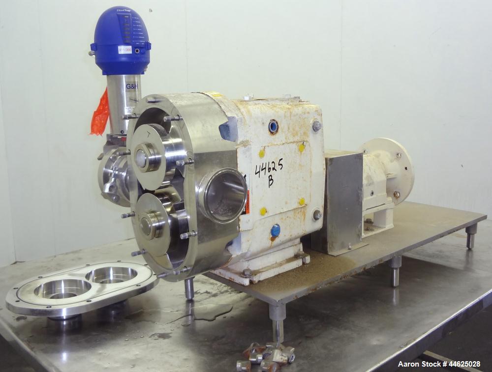 Used Waukesha Universal Rotary Positive Displacement Pump, Model 220, 316 Stainless Steel. Approximately 260 gallons per minute at 100 psi at 600 rpm capacity, (0.522) gallon displacement per revolut...