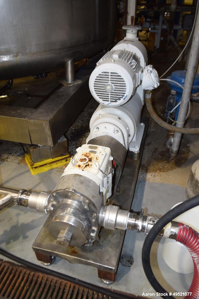 Used Waukesha Positive Displacement Pump, Model 220, Stainless Steel. Approximate capacity 313 gallons per minute, 0.521 gallons displacement per revolution, 4" inlet & outlet, vented cover. Driven b...