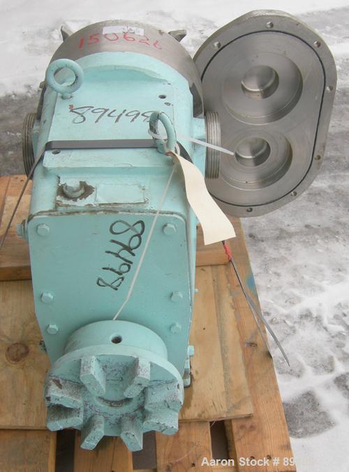 Used Waukesha Universal Rotary Positive Displacement Pump, Model 220, 316 Stainless Steel. Approximately 260 gallons per minute at 100 psi at 600 rpm capacity, .522 gallon displacement per revolution...