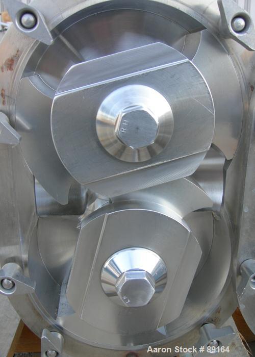 Used Waukesha Rotary Positive Displacement Pump, Model 222, 316 Stainless Steel. Approximately 260 gallons per minute, (.50) gallon displacement per revolution. 4" tri clamp inlet/outlet. (2) stainle...