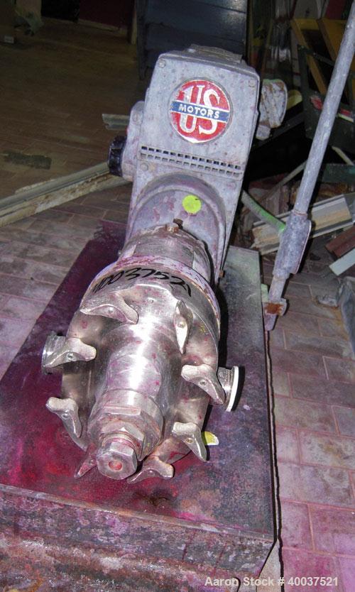 Used Waukesha rotary positive displacement pump, model 25, stainless steel. Approximately 25 gallons per minute capacity, (.060) gallon displacement per revolution. 1-1/2" tri clamp inlet/outlet. (2)...