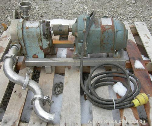 Used- Waukesha Rotary Positive Displacement Pump, Model 25, 316 Stainless Steel.1 1/2" sanitary inlet/outlet.Rated displacem...