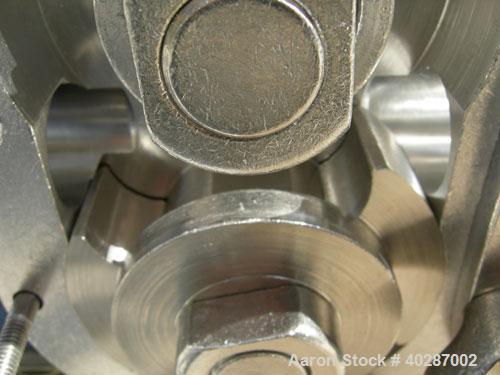 Used Waukesha Sanitary Positive Displacement Pump, model 25, 316 stainless steel.Approximate capacity .060 gallons per revolution, 25 gallons per minute. 1 1/2" triclamp inlet/outlet.(1) stainless st...