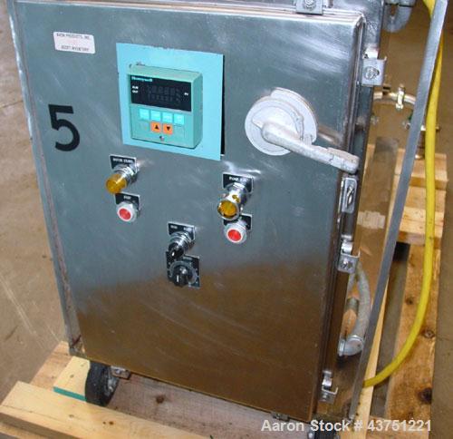 Used Waukesha Rotary Positive Displacement Pump, Model 25, 316 Stainless Steel. Approximately 25 gallons per minute. 2" Tri-clamp inlet/outlet, (2) stainless steel rotors, vented cover. Driven by a 3...
