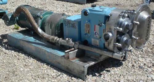 Used Waukesha Rotary Positive Displacement Pump, Model 030U2AP, 316 Stainless Steel. Approximately 36 gallons per minute at 100 psi at 600 rpm capacity, .06 gallon displacement per revolution. 1-1/2"...