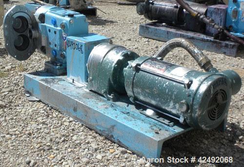 Used Waukesha Rotary Positive Displacement Pump, Model 030U2AP, 316 Stainless Steel. Approximately 36 gallons per minute at 100 psi at 600 rpm capacity, .06 gallon displacement per revolution. 1-1/2"...