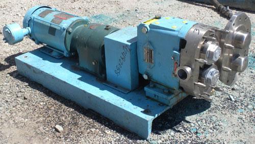 Used Waukesha Rotary Positive Displacement Pump, Model 30, 316 Stainless Steel. Approximately 36 gallons per minute at 100 psi at 600 rpm capacity, .06 gallon displacement per revolution. 1-1/2" Tri-...