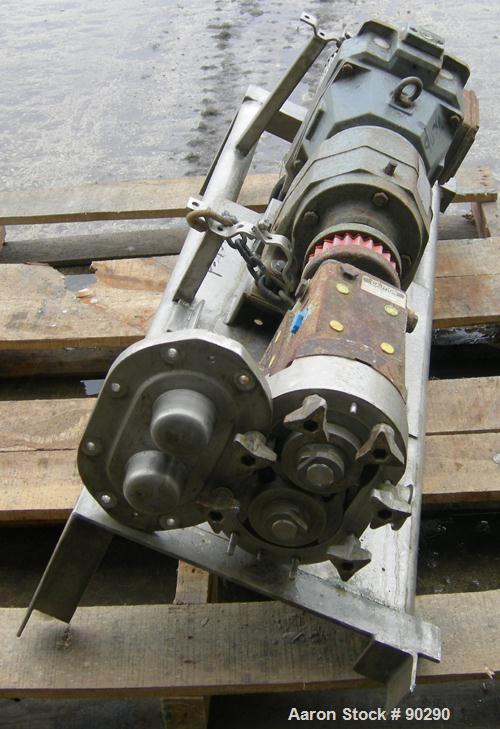 USED: Waukesha rotary positive displacement pump, model 030, 316stainless steel. Approximate capacity 36 gallons per minute at 600rpm. 1-1/2" tri clamp inlet/outlet. (2) Stainless steel rotors. Drive...