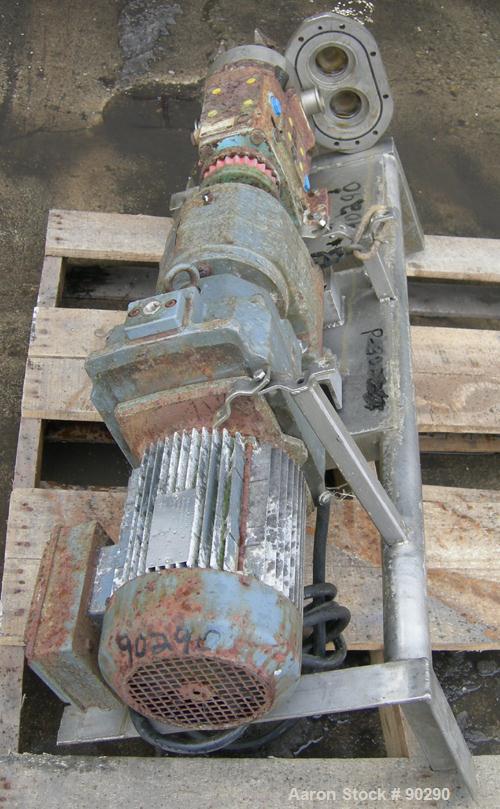 USED: Waukesha rotary positive displacement pump, model 030, 316stainless steel. Approximate capacity 36 gallons per minute at 600rpm. 1-1/2" tri clamp inlet/outlet. (2) Stainless steel rotors. Drive...