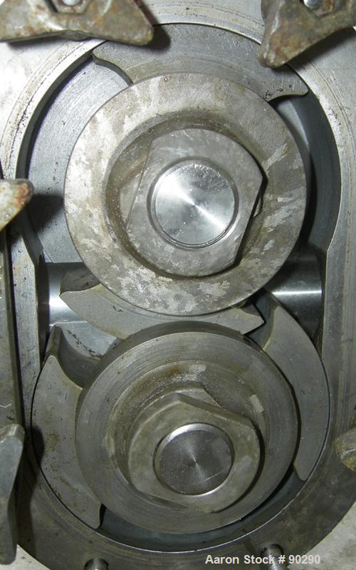 USED: Waukesha rotary positive displacement pump, model 030, 316stainless steel. Approximate capacity 36 gallons per minute at 600rpm. 1-1/2" tri clamp inlet/outlet. (2) Stainless steel rotors. Drive...