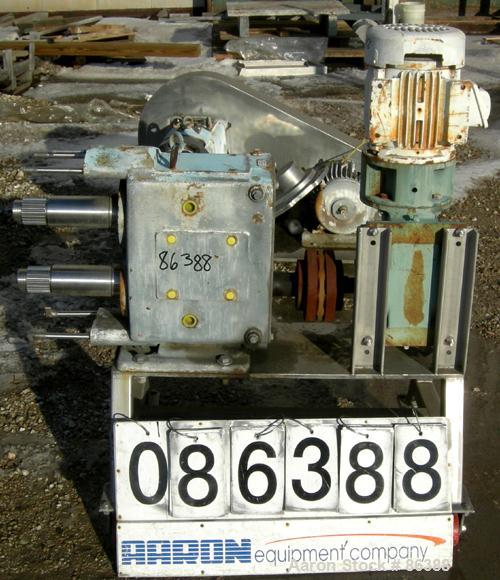 USED: Waukesha positive displacement pump parts consisting of (1) model 320 gear housing, (2) shafts and a 3 hp, 3/60/230/460 volt, 1725 rpm Dodge gearmotor, ratio 30. Mounted on a stainless steel st...