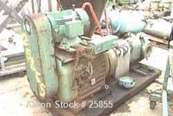 Used Waukesha Positive Displacement Pump, Model 323, Stainless Steel. Maximum nominal capacity 360 gallons per minute, 0.616 gallon displacement per revolution, 200 psi. 6" Inlet/outlet. Direct coupl...