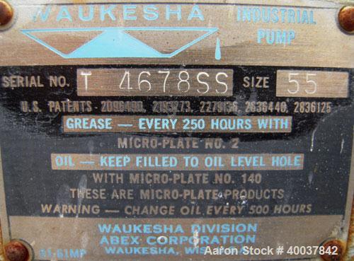 Used Stainless Steel Waukesha Rotary Positive Displacement Pump, model 55
