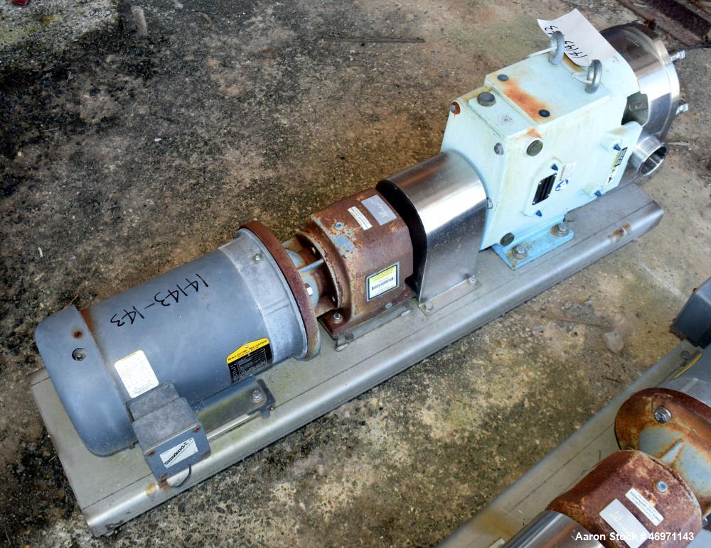Unused- Waukesha Positive Displacement Pump, Model 060U2, Stainless Steel. Approximate displacement 0.153 gallons per revolution, nominal capacity to 90 gallons per minute. Driven by a 5hp, 3/60/208-...
