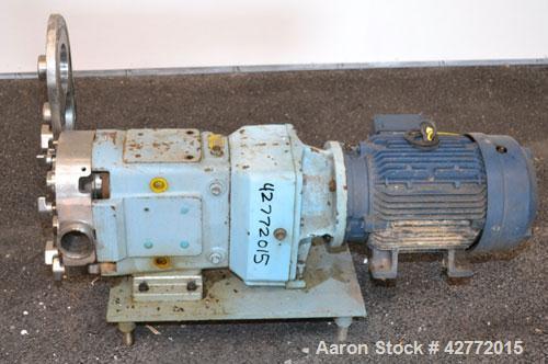 Used Waukesha Rotary Positive Displacement Pump, Model 60, 316 Stainless Steel. Approximately 90 gallons per minute at 200 psi at 600 rpm. (.153) gallons displacement per revolution. 2-1/2" Tri-clamp...