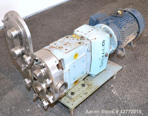 Used Waukesha Rotary Positive Displacement Pump, Model 60, 316 Stainless Steel. Approximately 90 gallons per minute at 200 psi at 600 rpm. (.153) gallons displacement per revolution. 2-1/2" Tri-clamp...