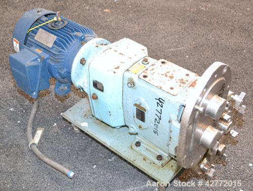 Used Waukesha Rotary Positive Displacement Pump, Model 60, 316 Stainless Steel. Approximately 90 gallons per minute at 200 psi at 600 rpm. (.153) gallons displacement per revolution. 2-1/2" Tri-clamp...