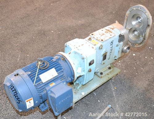 Used Waukesha Rotary Positive Displacement Pump, Model 60, 316 Stainless Steel. Approximately 90 gallons per minute at 200 psi at 600 rpm. (.153) gallons displacement per revolution. 2-1/2" Tri-clamp...