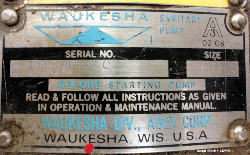 Used Stainless Steel Waukesha Rotary Positive Displacement Pump, Model 60
