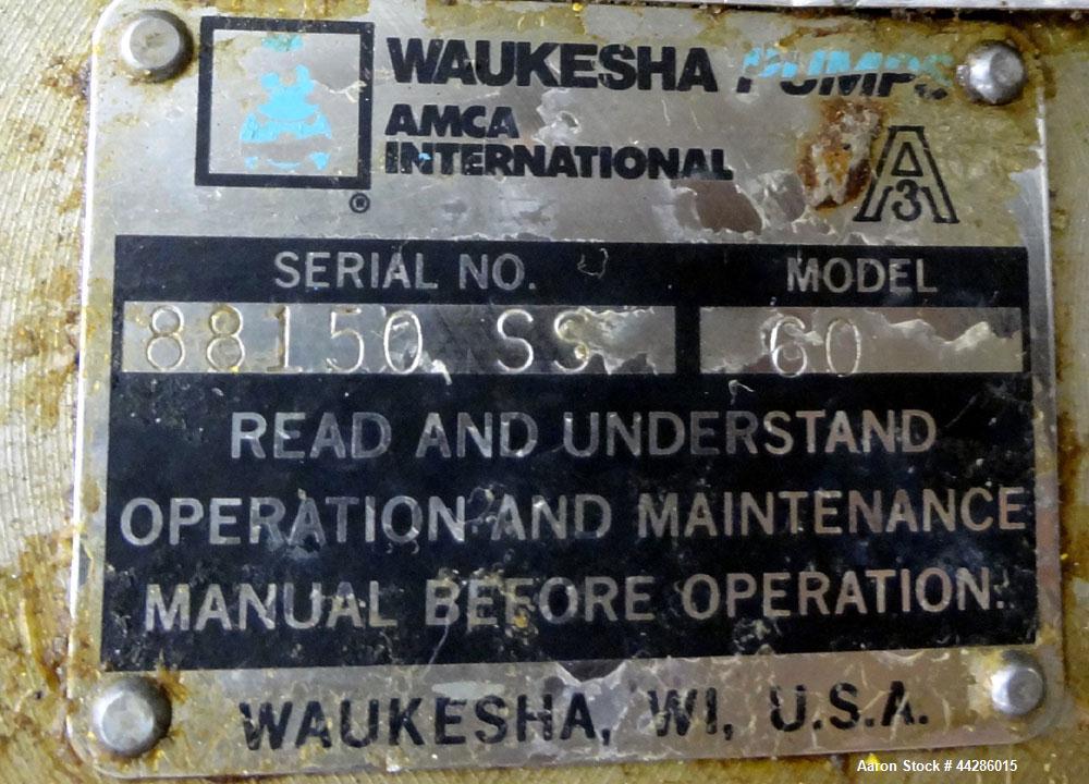 Used Stainless Steel Waukesha Rotary Positive Displacement Pump, Model 60