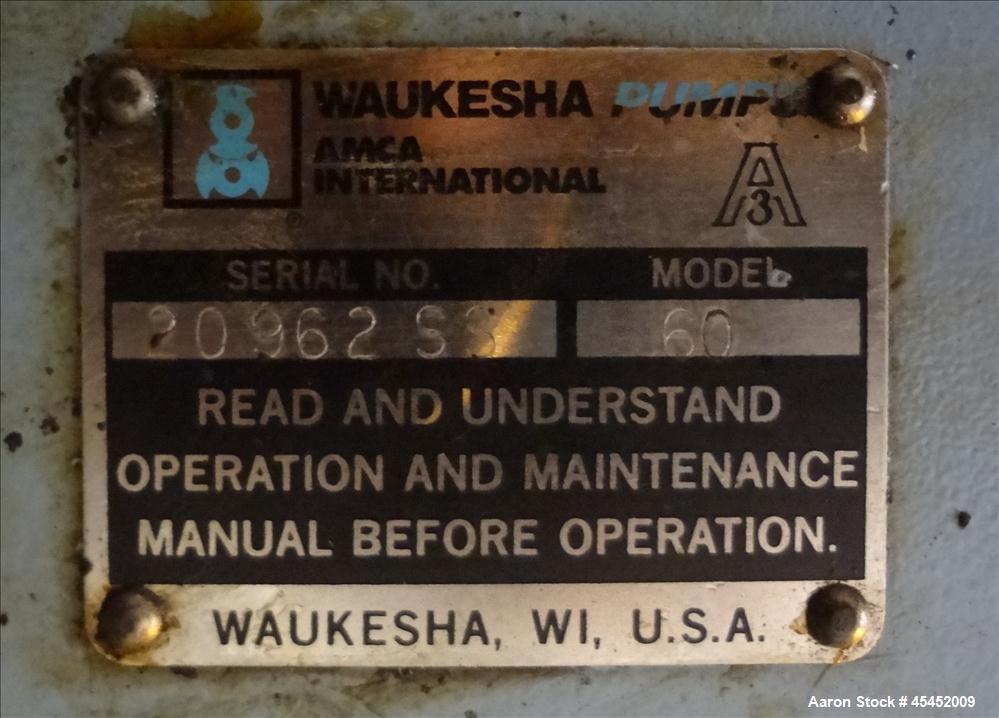 Used Stainless Steel Waukesha Rotary Positive Displacement Pump, Model 60