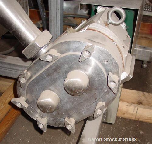 USED: Waukesha Cherry Burrell rotary positive displacement pump, model 60, stainless steel. 2-1/2" threaded sanitary inlet/outlet. 3 hp motor.