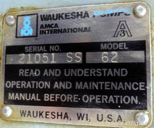 Used Stainless Steel Waukesha Rotary Positive Displacement Pump, Model 62
