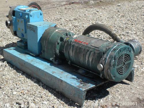Used Waukesha Rotary Positive Displacement Pump, Model AP-030, 316 Stainless Steel. Approximately 36 gallons per minute at 100 psi at 600 rpm capacity, .06 gallon displacement per revolution. 1-1/2" ...