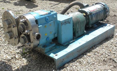 Used Waukesha Rotary Positive Displacement Pump, Model AP-030, 316 Stainless Steel. Approximately 36 gallons per minute at 100 psi at 600 rpm capacity, .06 gallon displacement per revolution. 1-1/2" ...