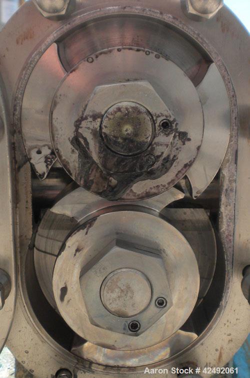 Used Waukesha Rotary Positive Displacement Pump, Model AP-030, 316 Stainless Steel. Approximately 36 gallons per minute at 100 psi at 600 rpm capacity, .06 gallon displacement per revolution. 1-1/2" ...