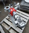 Used Vogelsang Universal Rotary Lobe Pump, Carbon Steel. Approximate 340 gallons per minute. Driven by a 5hp, 3/60/230/460 volt, 1725 rpm gear motor, ratio 5.79 to 1. Base mounted. Serial# 11-06408.