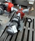 Used Vogelsang IQ112 Universal Rotary Lobe Pump, Carbon Steel. Approximate 340 gallons per minute. Driven by a 5hp, 3/60/230/460 volt, 1755 rpm gear motor, ratio 5.50 to 1. Base mounted.