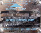 Used Waukesha Rotary Positive Displacement Pump, Model 030, 316 Stainless Steel. Approximately 36 gallons per minute at 100 psi at 600 rpm capacity, .06 gallon displacement per revolution. 1 1/2