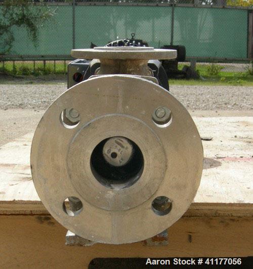 Used Seepex single stage progressive cavity pump, 316 stainless steel. Range BN, size 5, pressure stage 6L. 2-1/2" inlet, 2" outlet. Rated 5.4 to 7.2 gm at 25 psi. Driven by a 1-1/2 hp, 3/60/208-230/...