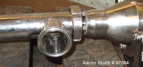 USED: Flux progressive cavity pump, model TTSE, stainless steel. Approximate 1" inlet, 36" long tube. Driven by a 1.5 hp motor. Includes a pump attachment and a Dayton electric hoist.