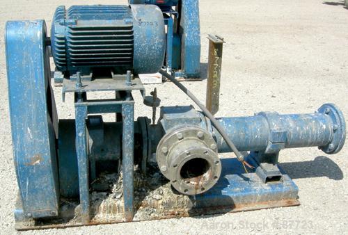 USED: Moyno Centennial progressing cavity pump, 2 stage, model 2G065G1CDYAAA, cast iron. 8" inlet/outlet. Nitrile stator, approximate capacity 262 gallons per minute at 575 rpm at 45 psi. Driven by a...