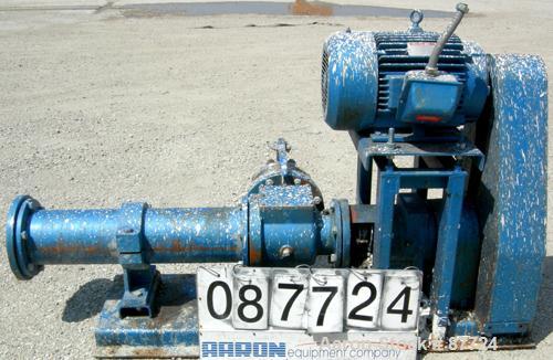 Used Moyno Centennial Progressing Cavity Pump, 2 Stage, Model 2G065G1CDYAAA, Cast Iron. 8" Inlet/outlet. Nitrile stator, approximate capacity 262 gallons per minute at 575 rpm at 45 psi. Driven by a ...