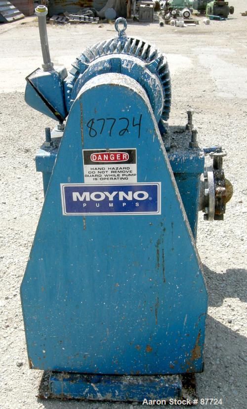 Used Moyno Centennial Progressing Cavity Pump, 2 Stage, Model 2G065G1CDYAAA, Cast Iron. 8" Inlet/outlet. Nitrile stator, approximate capacity 262 gallons per minute at 575 rpm at 45 psi. Driven by a ...