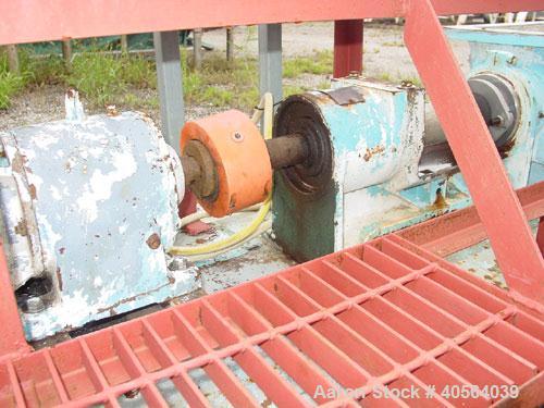Used Moyno 2 Stage Processing Cavity Pump, Model 2G0GS2/SSQ, Trim AAA. 36 gallons per revolution at 160 psi. Open throat design with feed screw. 5 1/2" discharge. Chrome plated rotor, nitrile stator....