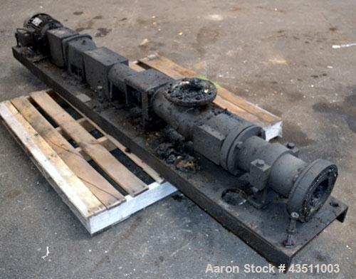Used Moyno 1000 Single Stage Progressing Cavity Pump, Model A1GCDQSAA. Approximate 22 gallons per 100 revolutions, 50 gallons per minute. 316 Stainless steel suction chamber, standard packing, chrome...
