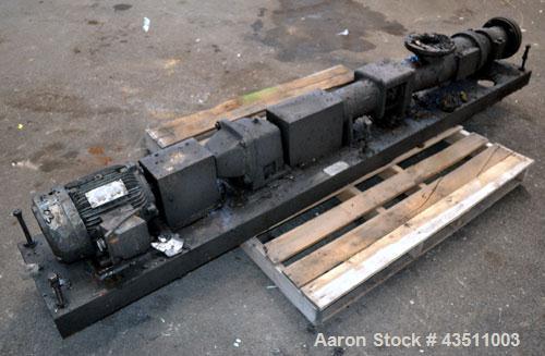 Used Moyno 1000 Single Stage Progressing Cavity Pump, Model A1GCDQSAA. Approximate 22 gallons per 100 revolutions, 50 gallons per minute. 316 Stainless steel suction chamber, standard packing, chrome...