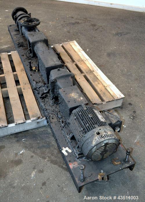 Used Moyno 1000 Single Stage Progressing Cavity Pump, Model A1GCDQSAA. Approximate 22 gallons per 100 revolutions, 50 gallons per minute. 316 Stainless steel suction chamber, standard packing, chrome...