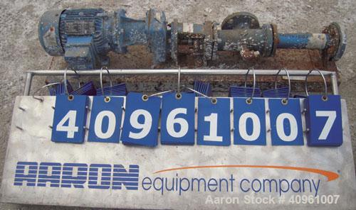 Used Moyno 1000 Processing Cavity Pump, Model B2CSSQ3AAA. 2 stage, 1.5 gallons per 100 revolutions. Stainless chamber, chrome plated rotor, Nitrile stator, trim AAA. 2'' inlet, 2'' discharge. Driven ...