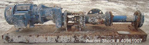 Used Moyno 1000 Processing Cavity Pump, Model B2CSSQ3AAA. 2 stage, 1.5 gallons per 100 revolutions. Stainless chamber, chrome plated rotor, Nitrile stator, trim AAA. 2'' inlet, 2'' discharge. Driven ...