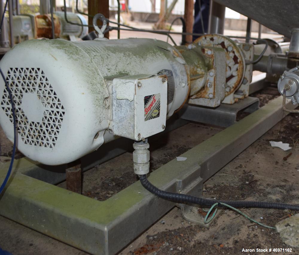 Used Moyno Progressive Cavity Pump, Model CFB2FSSB3SAA. Driven by a 7.5hp, 3/60/230/460 volt, 1770 rpm gear motor, ratio 4.82 to 1. Serial# AS2324507.