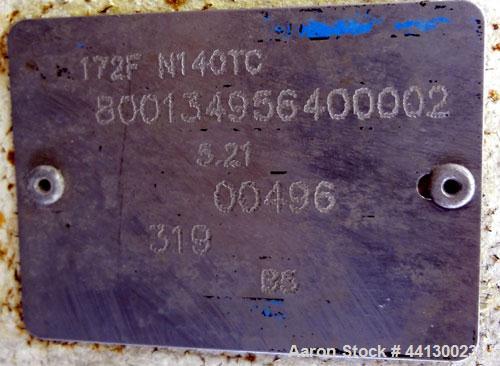 Used Moyno Sanitary Progressive Cavity Pump, Model Frame FB1C, Type SSE, Trim SAB, Stainless Steel. Nitrile rubber stator, Approximate 10 gallons per minute. 2" Tri-clamp inlet/outlet. Driven by a 1h...