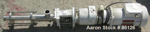 Used- Moyno Sanitary Pump, Type FB2ASSESAA, 304 Stainless Steel. 1-1/2" inlet/outlet. Driven by a 1/2 HP, 3/60/90 Volt, 1750...
