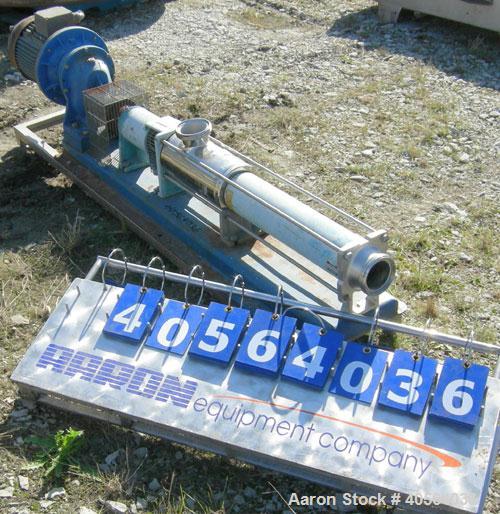 Used CSF Inox Processing Cavity Pump, Model MAN80-2/AA.T32. carbon steel body, 304 stainless steel rotor, with stator. 4 3/8" threaded inlet/outlet. Driven by a 6.3kw (8.4hp), 3/60/575 volt, 1730 rpm...