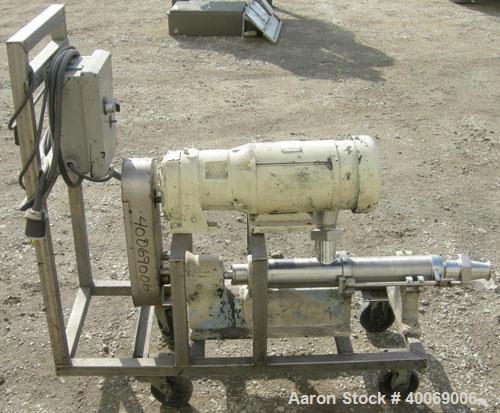 Used:  Moyno Sanitary Pump, Type SSQ, 316 Stainless Steel.  Rated 5 gallons per minute per 100 rpm.   Driven by a 1.5 hp, 17...